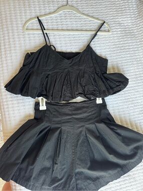 Free People Black Two-Piece Crop Top and Skirt Set